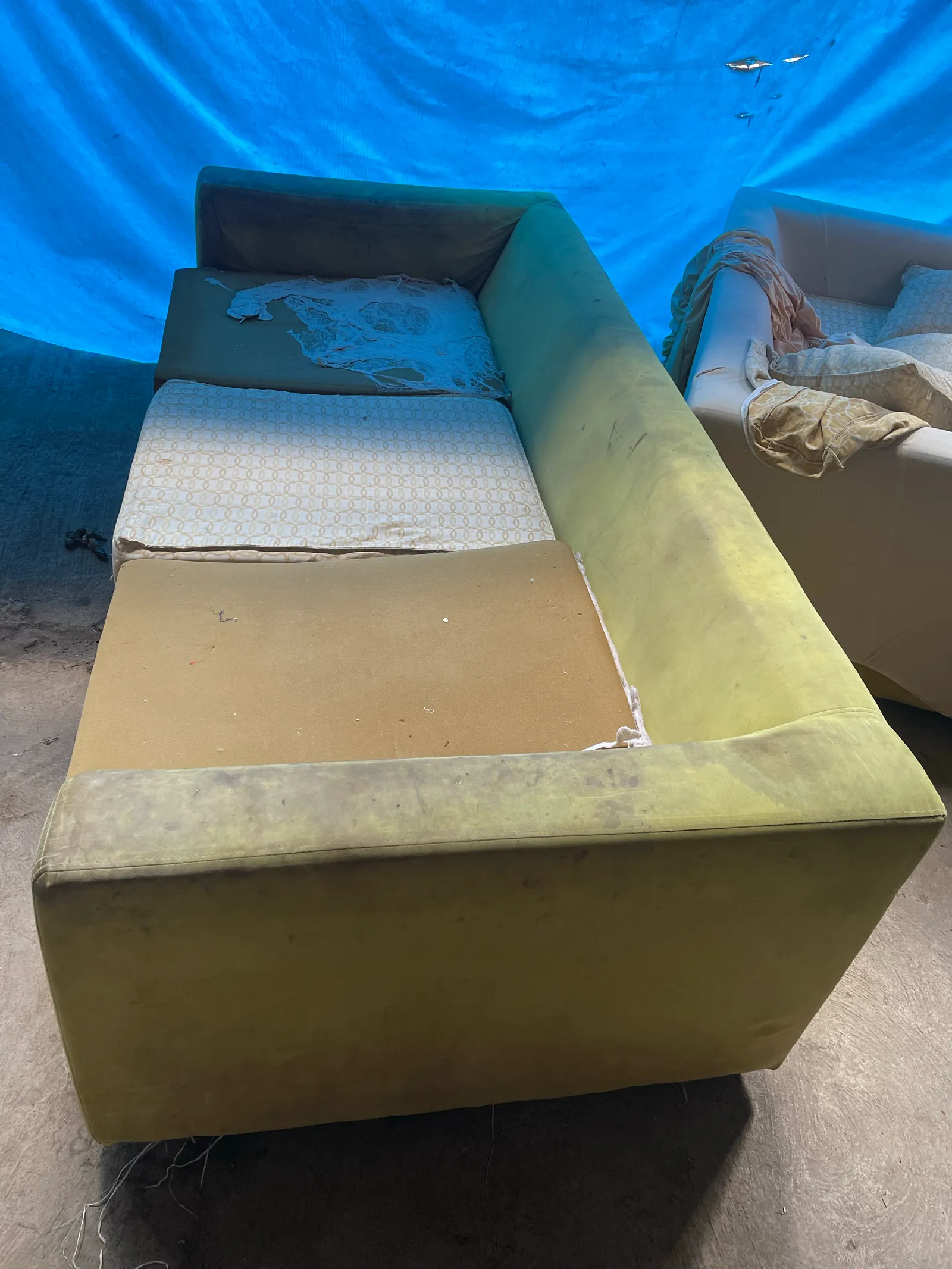 Cream Leatherette Sofa Set with Loose Cushions