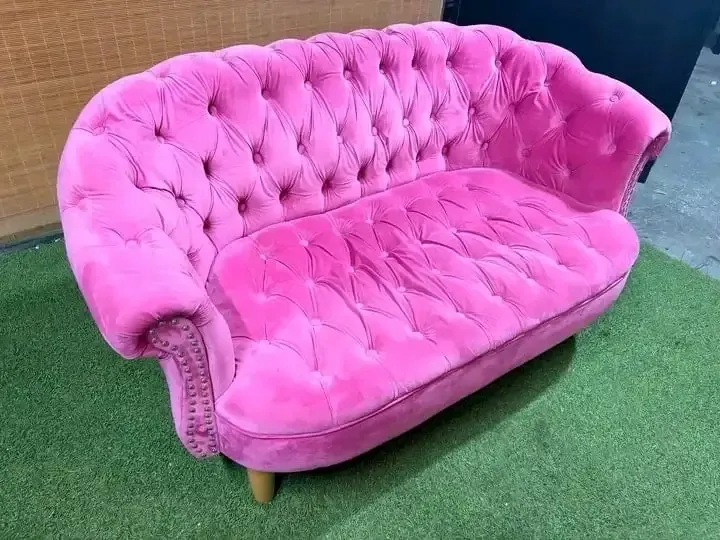 Pink Velvet Chesterfield Loveseat